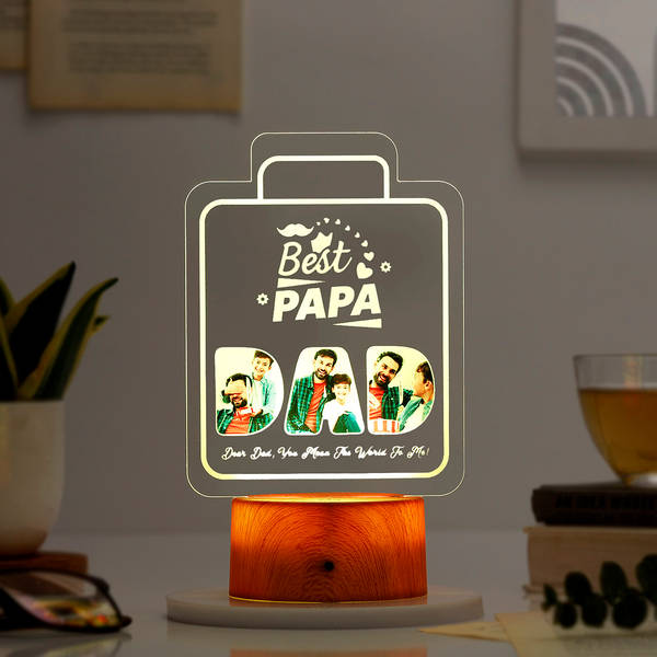 Best Papa - Personalized Wooden Finish Base LED Lamp