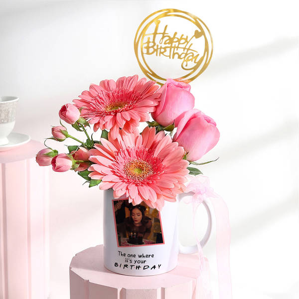 Birthday Blooms Personalized Mug Arrangement
