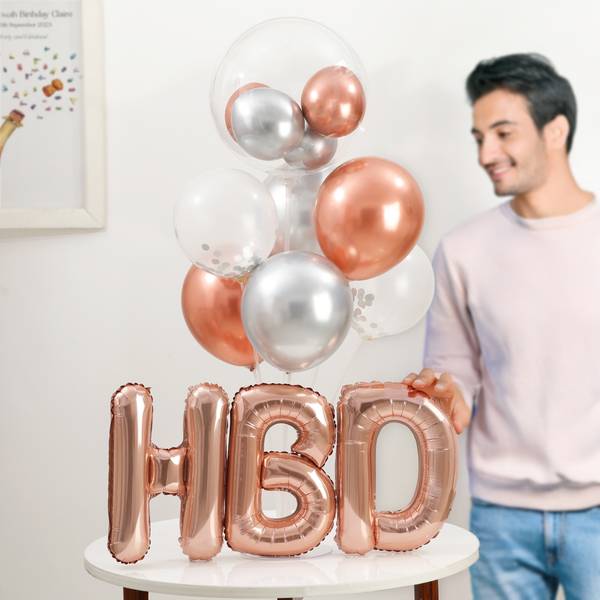 Birthday Elegance Rose Gold And Silver Balloon Arrangement