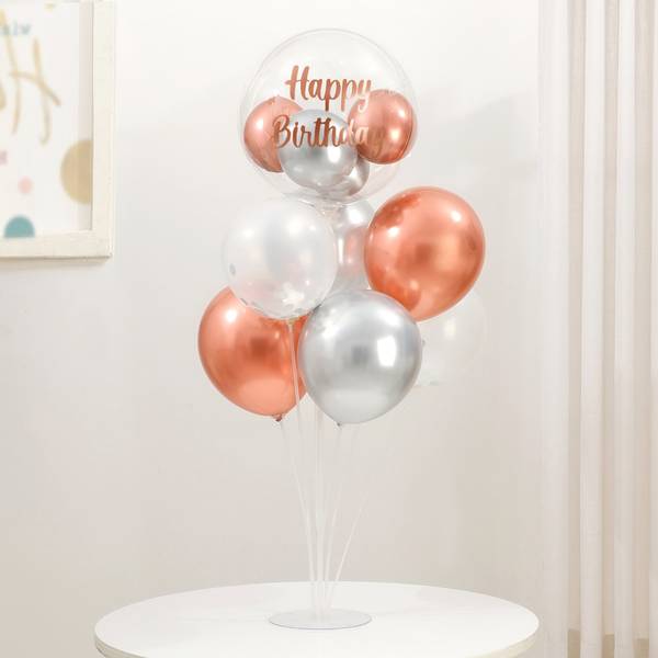 Birthday Sparkle Rose Gold And Silver Balloon Arrangement