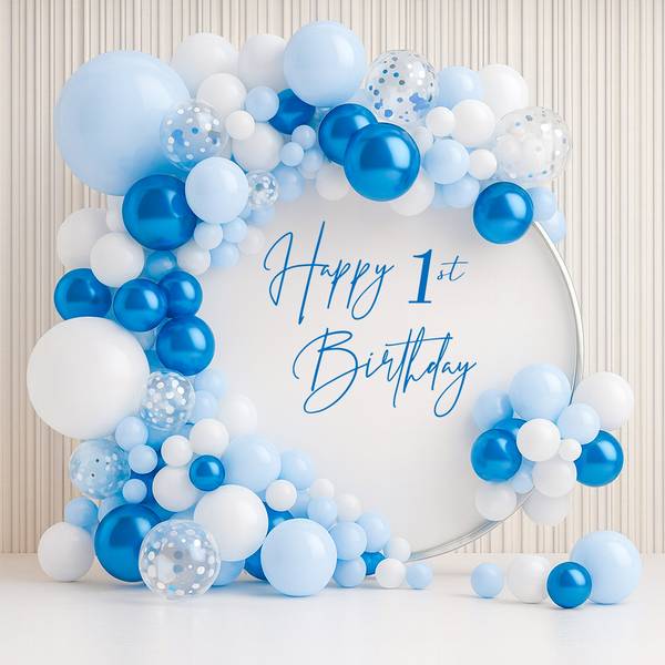 Blissful Blue And White First Birthday Decor