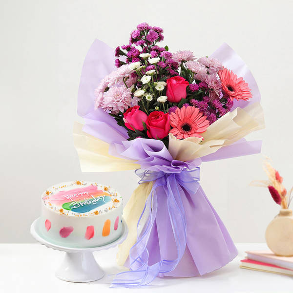 Blooms And Rainbow Indulgence Birthday Combo