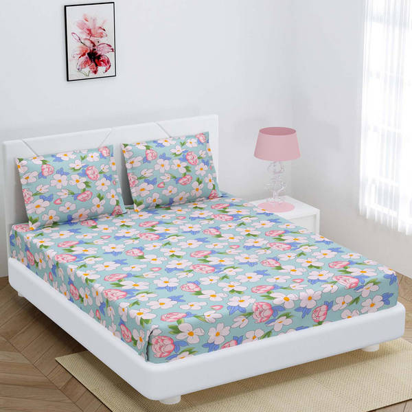 Blue Floral Double Bedsheet