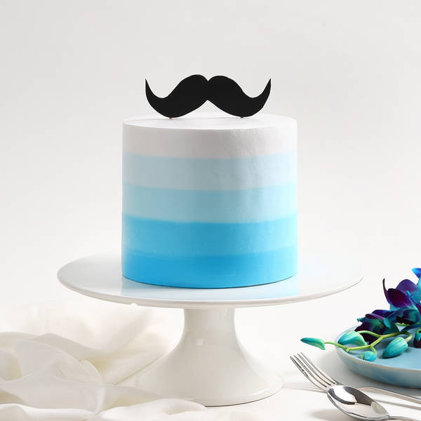 Blue Ombre Moustache Cake (500 g)