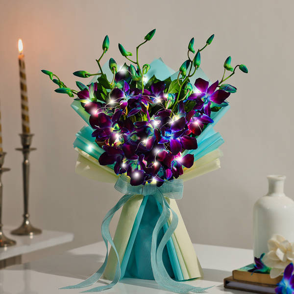 Blue Orchid Bouquet With Lights