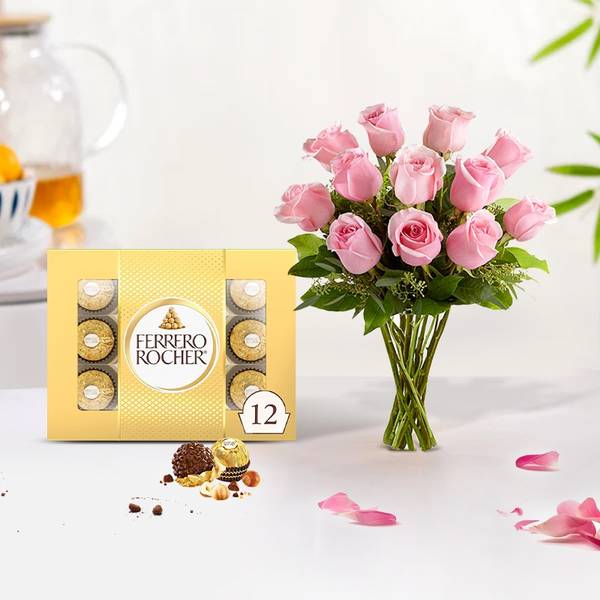 Blush Roses And Chocolate Bliss Combo