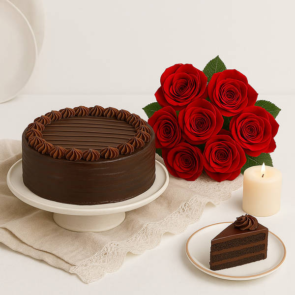 Cake & Red Roses