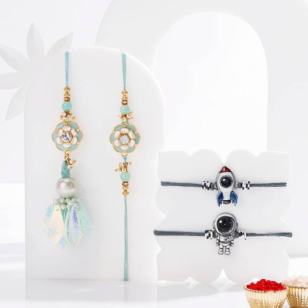 Celestial Meenakari And Kids Rakhi Set
