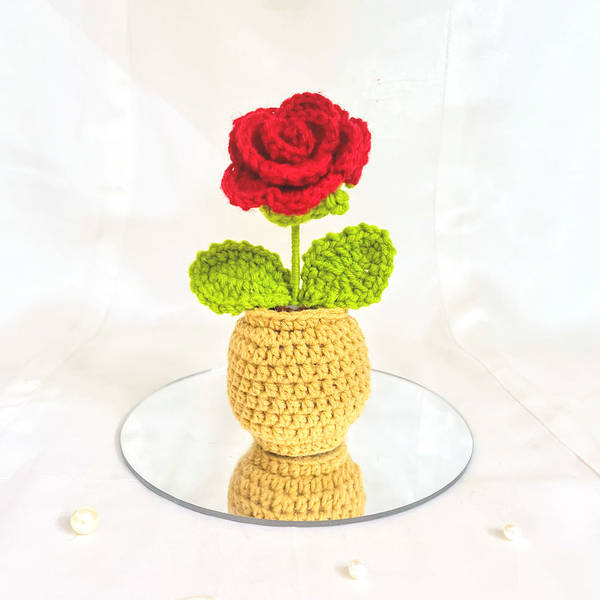 Charming Handcrafted Crochet Rose Pot