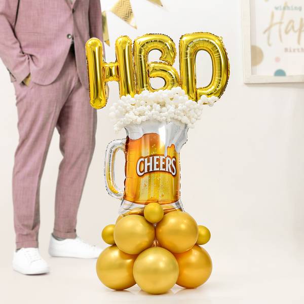 Cheers To A Golden Birthday Balloon Arrangement