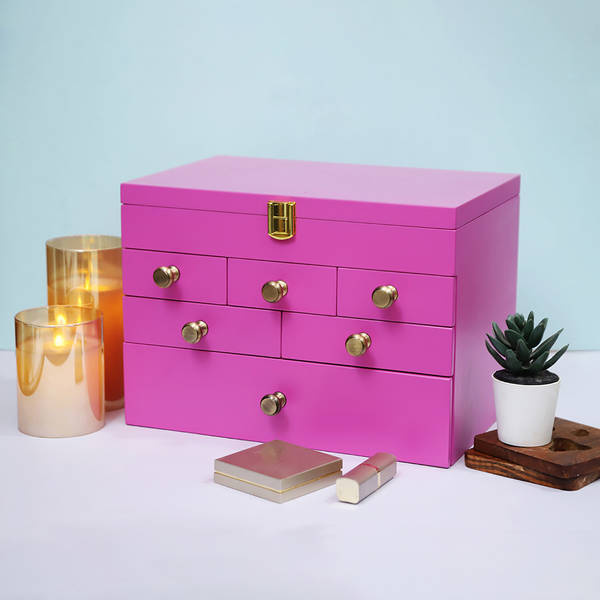 Chic Wooden Cosmetic Organizer - Pink