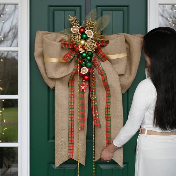 Christmas Charm Burlap Bow
