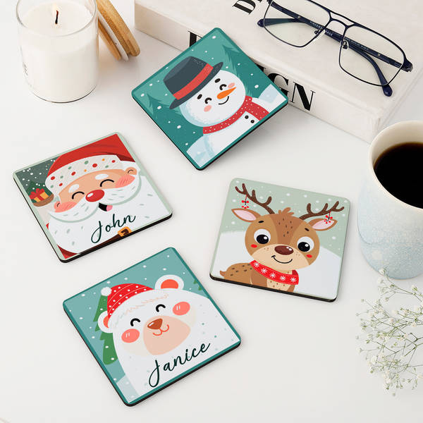 Christmas Cheer Personalized Coasters - Set Of 4