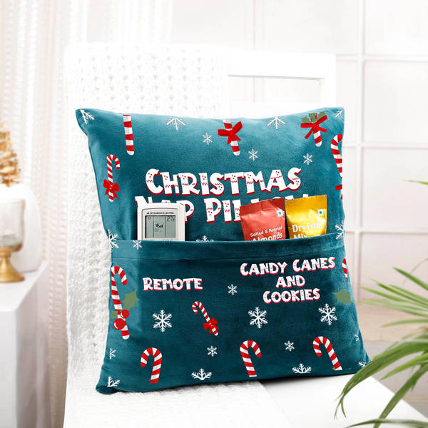 Christmas Nap Personalized Velvet Pocket Cushion - Blue