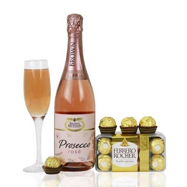 Christmas Rose And Golden Chocolates Gift