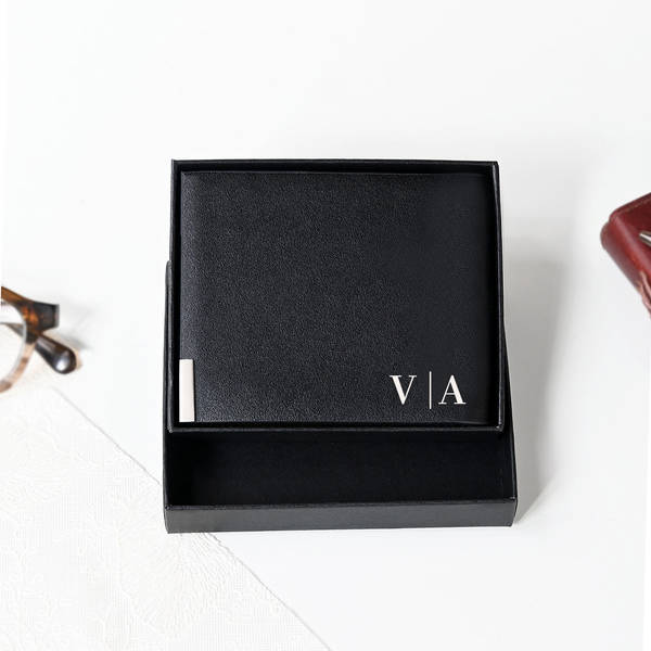 Classic Black Personalized Bi-Fold PU Leather Wallet