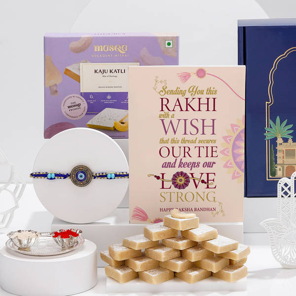 Classic Evil Eye Rakhi And Sweets Hamper