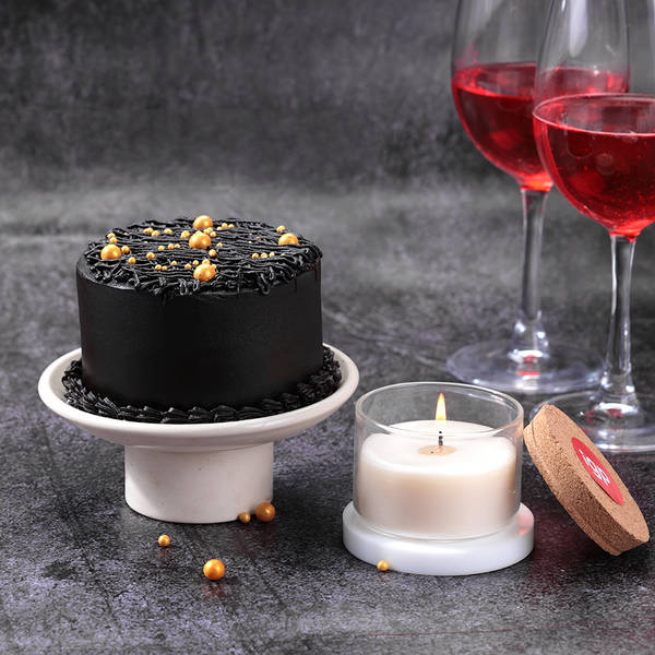 Coffee Candle Cake & Flower Combo