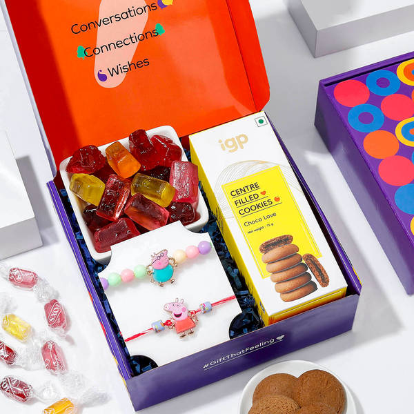 Colorful Peppa Pig Kids Rakhi Hamper