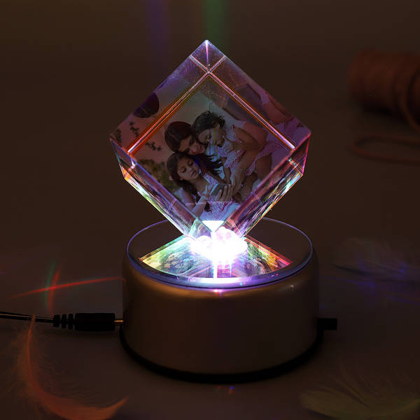 Colorful Personalized Rotating Crystal Cube with LED