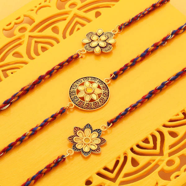 Colourful Kundan Set of 3 Rakhis