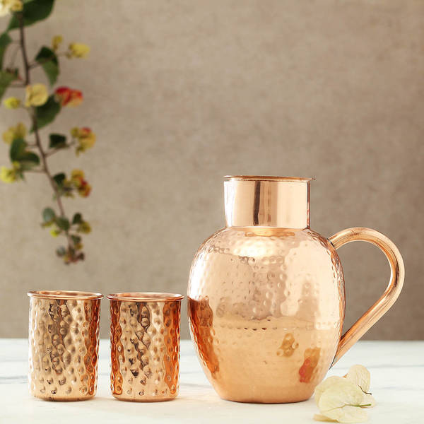 Copper Glasses with Jar