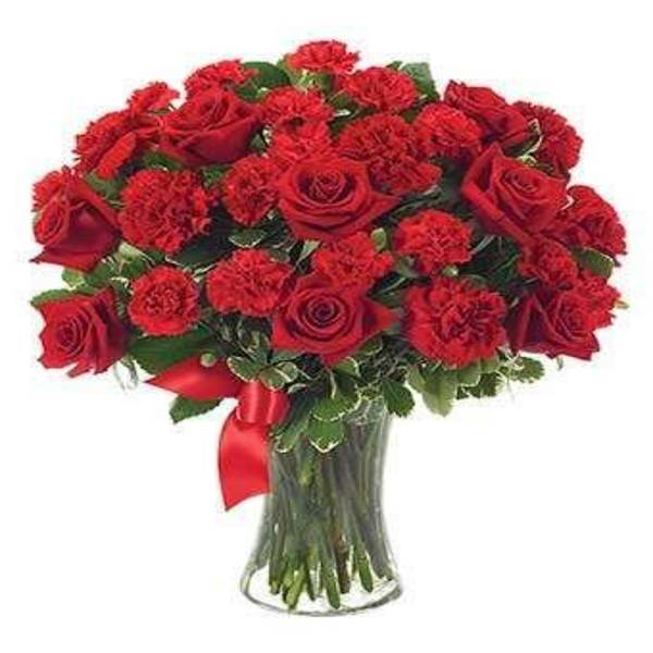Crimson Roses And Carnations Valentine's Day Arrangement