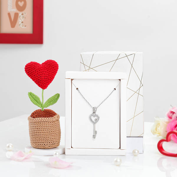 Crochet Heart And Key Pendant Combo