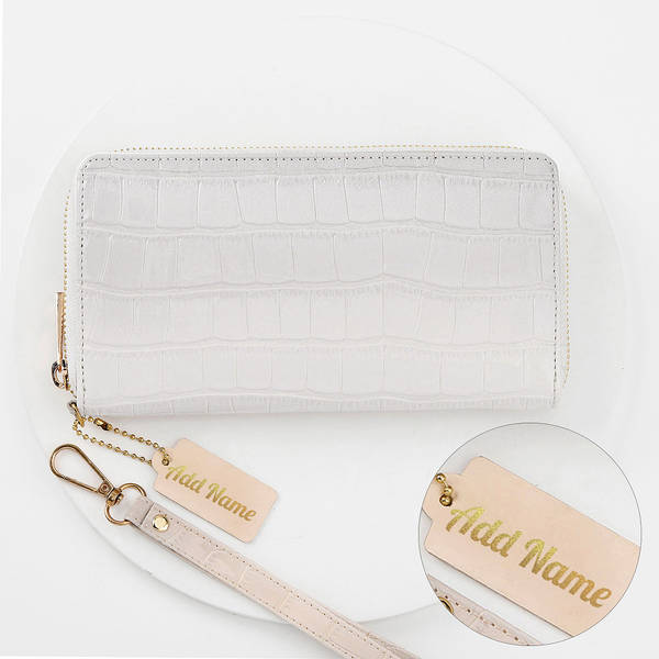 Croco Print Zip-Around Women's Wallet - Personalized - Grey
