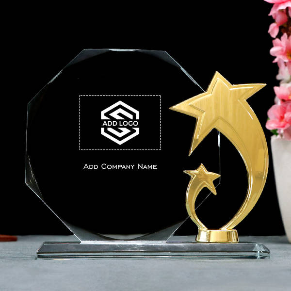 Crystal Trophy with Fibre Work - Customized with Logo & Company Name