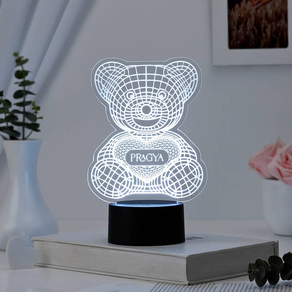 Cuddly Bear Personalized Black Base LED Lamp