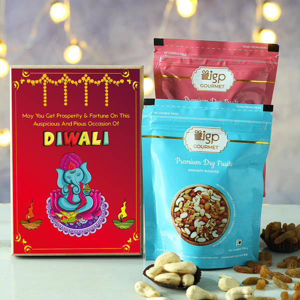 Customized Wooden Diwali Frame with Dry Fruits