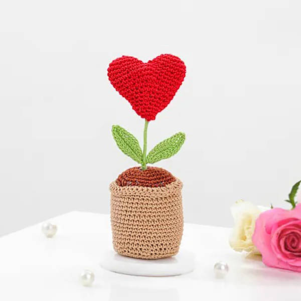 Cute Crochet Heart In A Pot - Single Piece