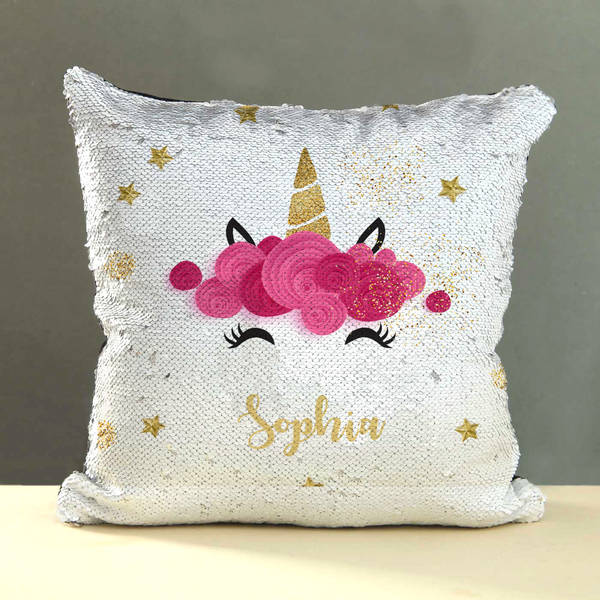 Cute Unicorn Personalized Sequin Cushion