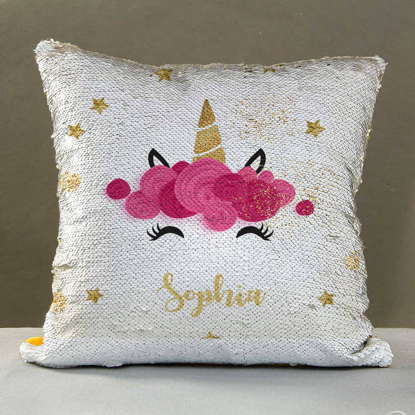 Cute Unicorn Personalized Sequin Cushion