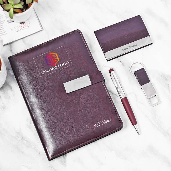 Dark Brown Corporate Gift Box (Set of 4) - Customized With Name And Logo