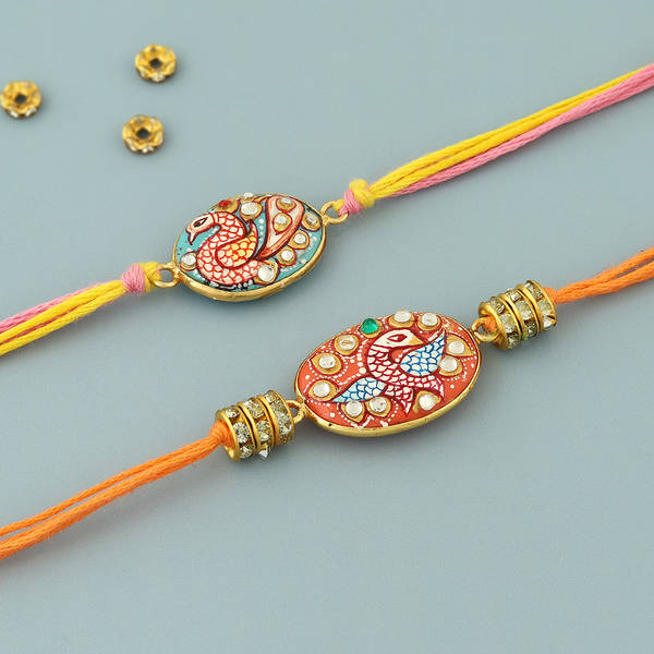 Decorative Stone Peacock Rakhi (Set of 2)