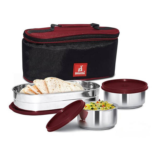 Dhara Stainless Steel Break Time 3 Lunch Box