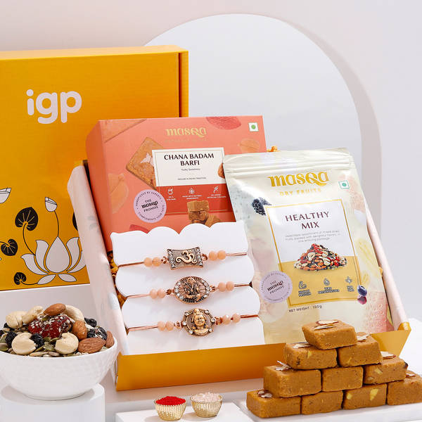 Divine Antique Pearl Rakhi With Treats Hamper