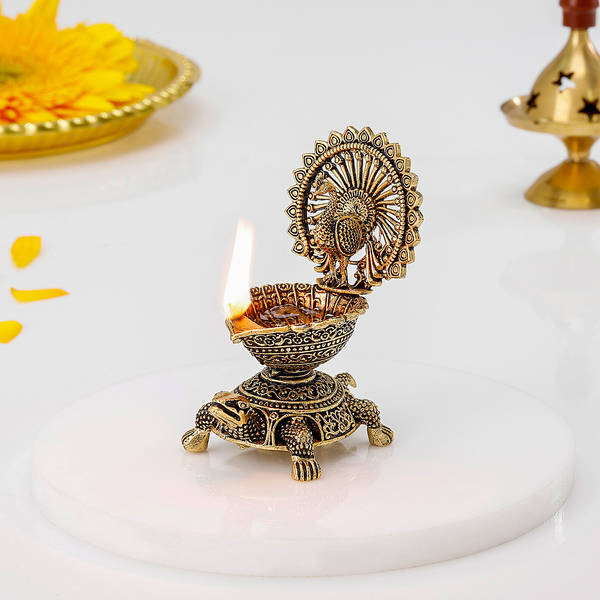 Divine Brass Peacock And Turtle Diya