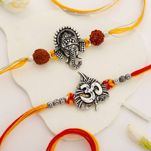 Divine Oxidized Metal Rakhi - Set Of 2