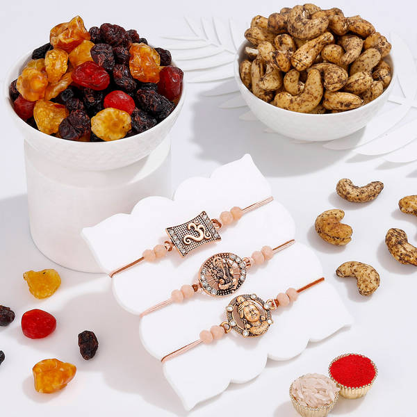 Divine Trio Rakhi And Treats Combo