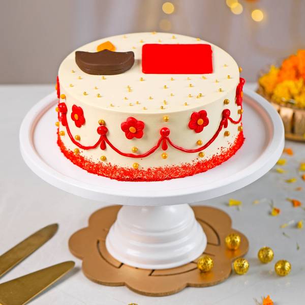 Diwali Diya & Floral Semi-Fondant Cake