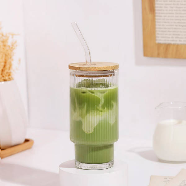 Easy Sips Ribbed Glass Sipper With Reusable Straw
