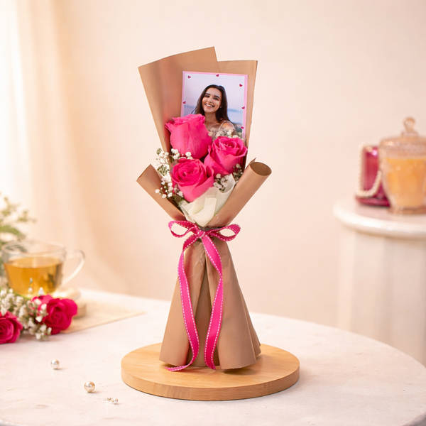 Elegant 3 Pink Roses Bouquet