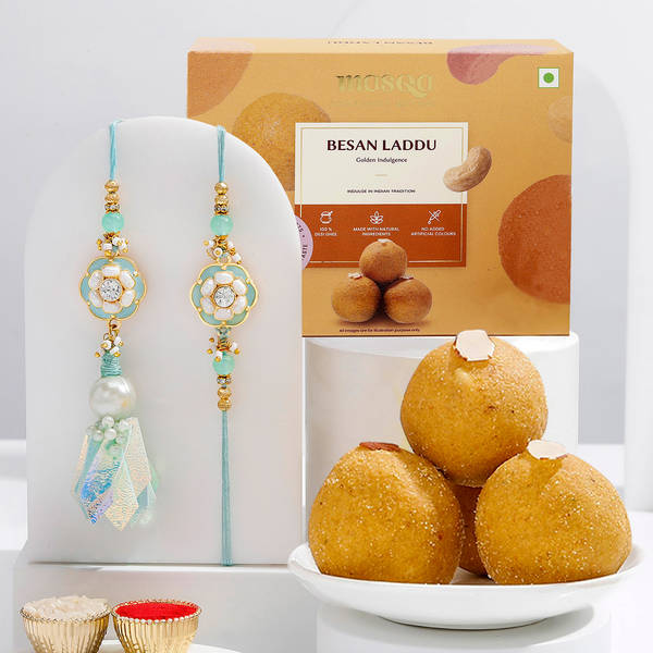 Elegant Bhaiya Bhabhi Rakhi And Besan Laddoo Combo