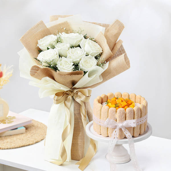 Elegant Blooms And Mango Whimsy Cake Gift Combo