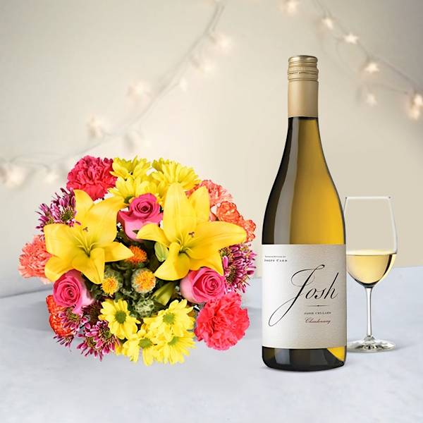 Elegant Blooms And Wine Combo