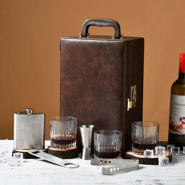 Elegant Brown Portable Bar Set
