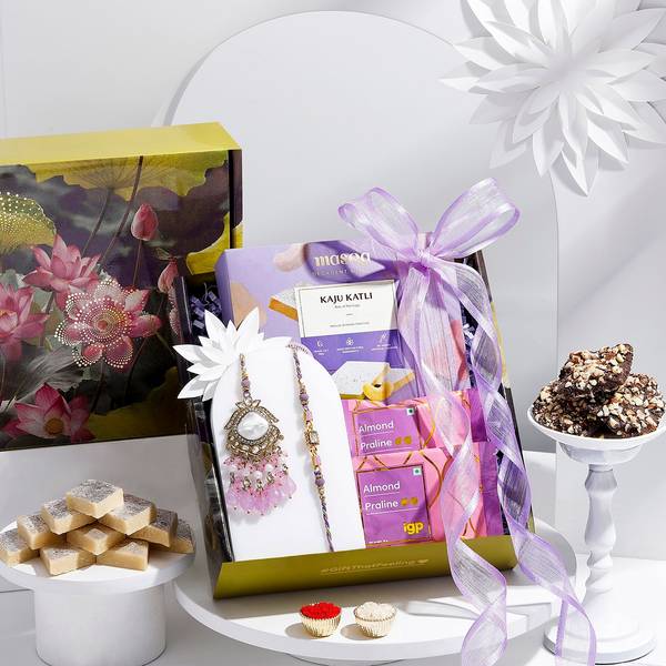 Elegant Purple Kundan Rakhi Hamper